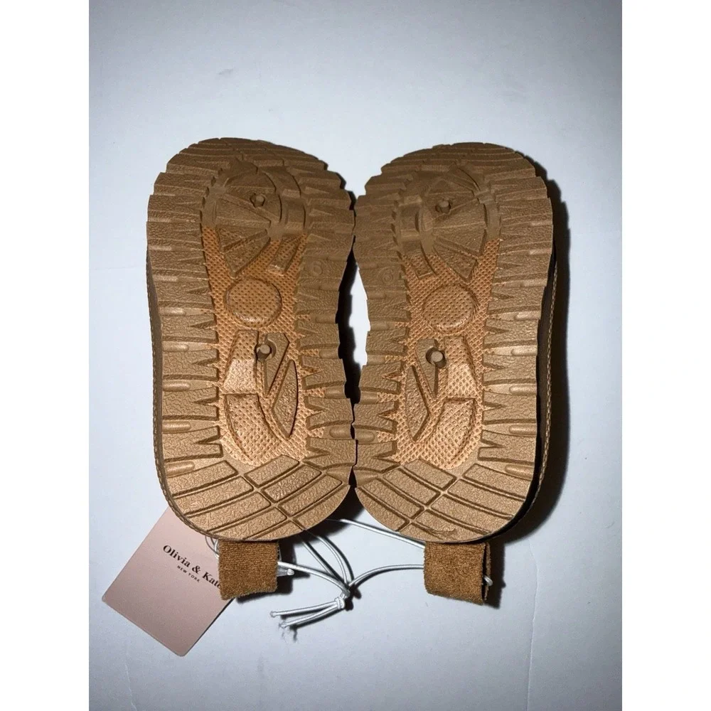 Olivia & Kate Girls Slippers Size 6 Brown Faux Fur Cozy Slip On NEW
